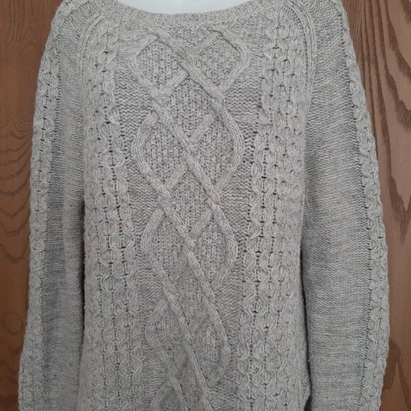 Lands' End Women's Cotton Wool Blend Gray Cable Knit Sweater Medium (10-12) - Picture 3 of 6